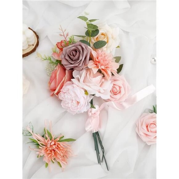 Blush Flowers Pink Roses Artificial Flowers Combo Box Set with Foam Flowers - Picture 2 of 7